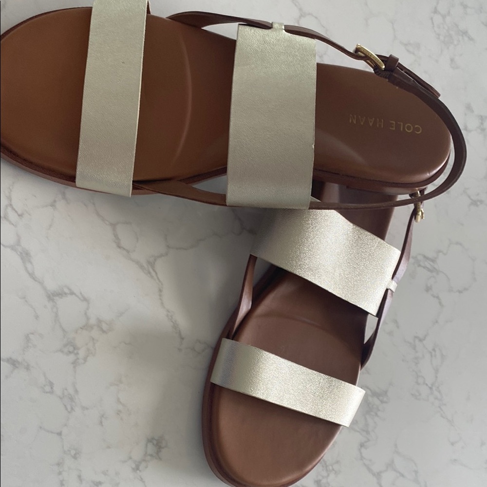 Cole Haan metallic and tan Modern Sandals
